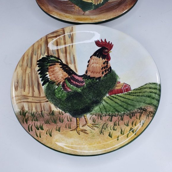 Sakura David Carter Brown On The Farm Chicken Rooster Plates Set of 2 8" - Picture 3 of 6